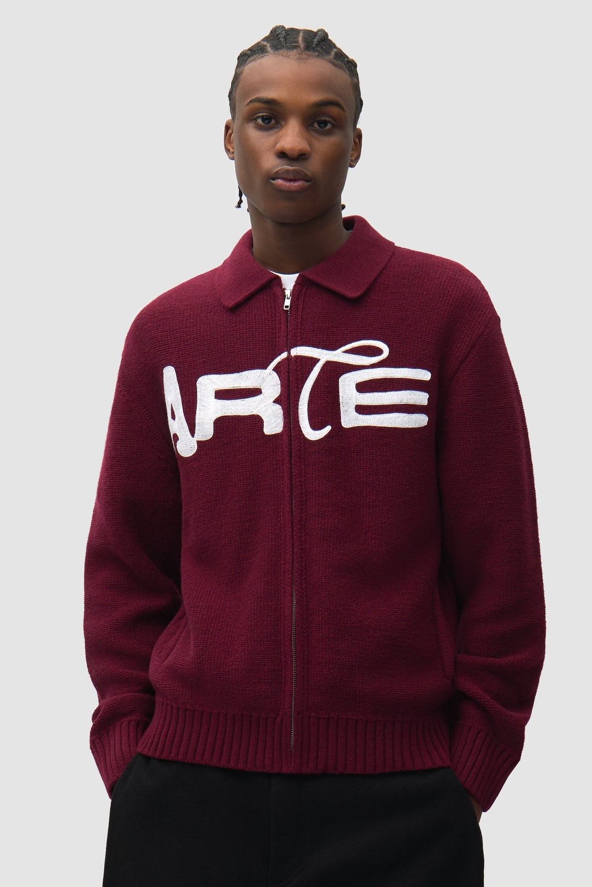 Arte Antwerp Stencil Zip Cardigan Bordeaux