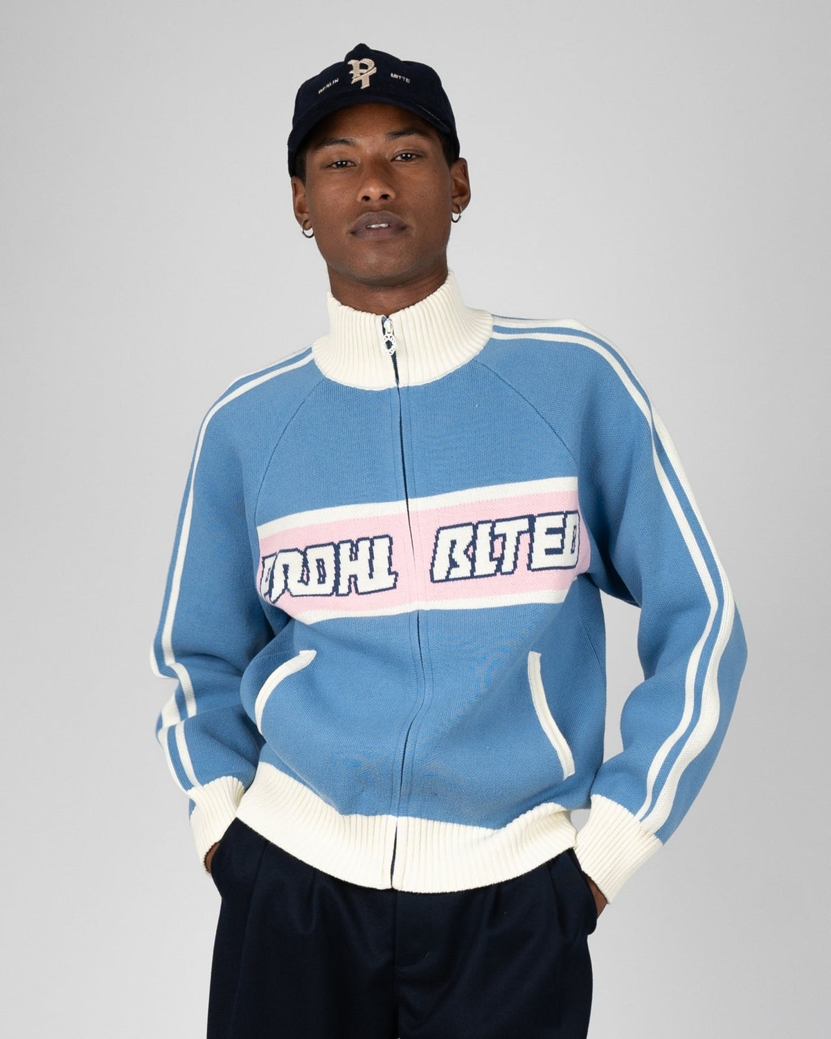 Prohibited Letterman Knit Jacket Light Blue