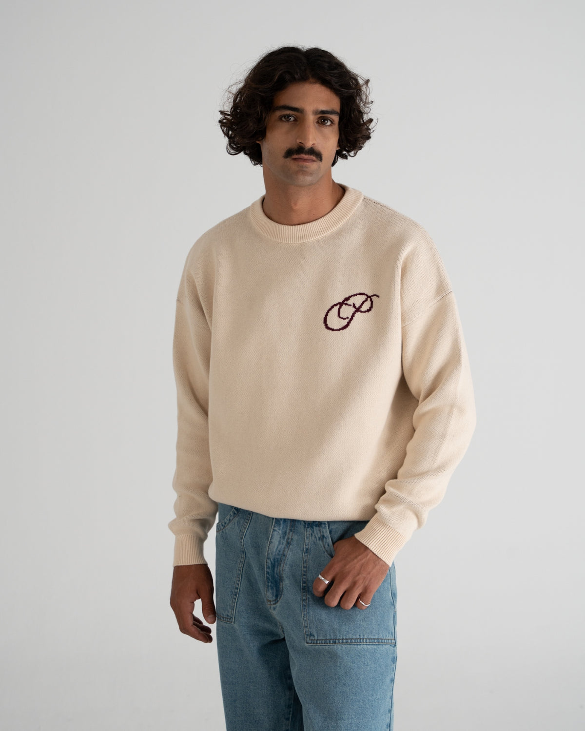 Prohibited Initial Knit Sweater Cream