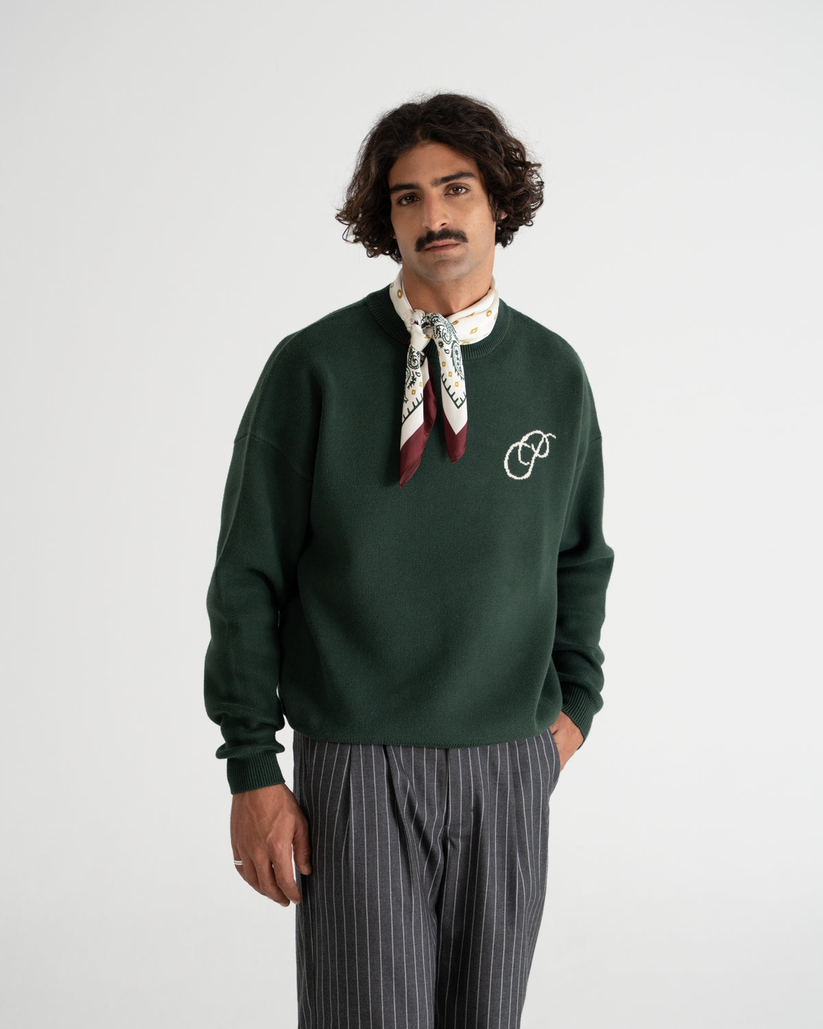 Prohibited Initial Knit Sweater Dark Green