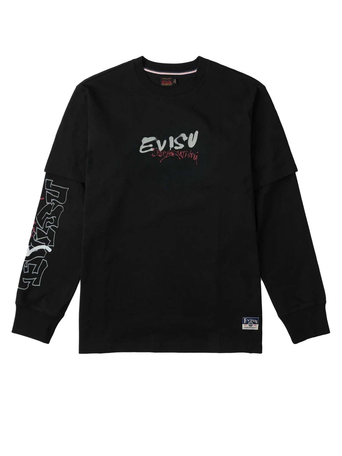 Evisu Daruma Print Faux Layered Long Sleeve Black