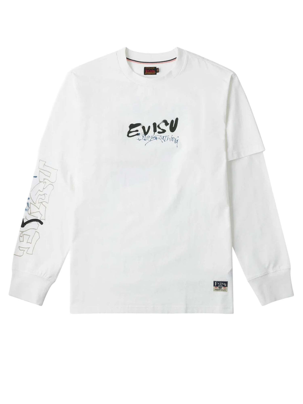 Evisu Daruma Print Faux Layered Long Sleeve Off White