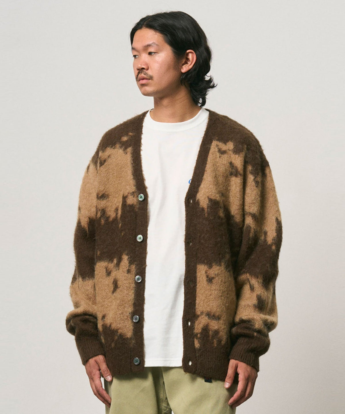 Gramicci Mohair Splatter Cardigan Taupe Splatter