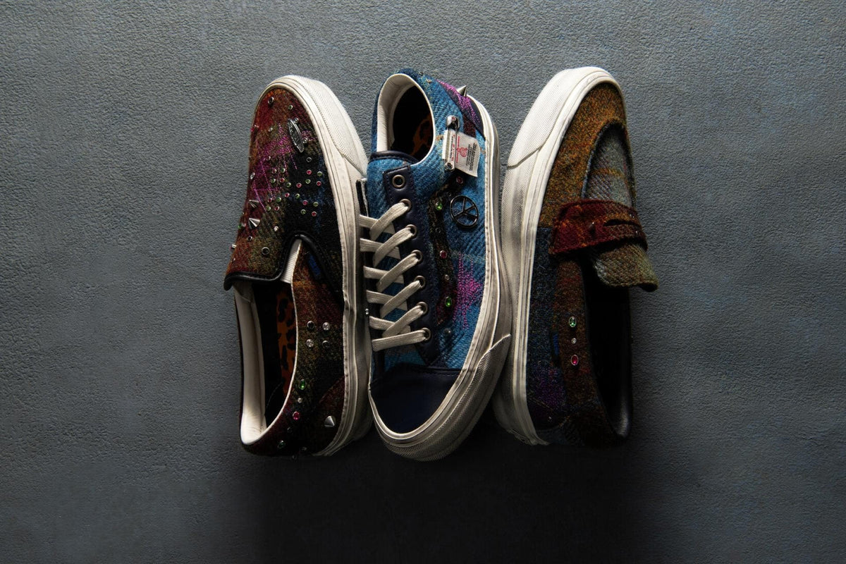 Vans x Harris Tweed: Old Skool 36, Classic Slip-On 98 e Loafer 53 in tweed tessuto a mano, immagine ufficiale Vans