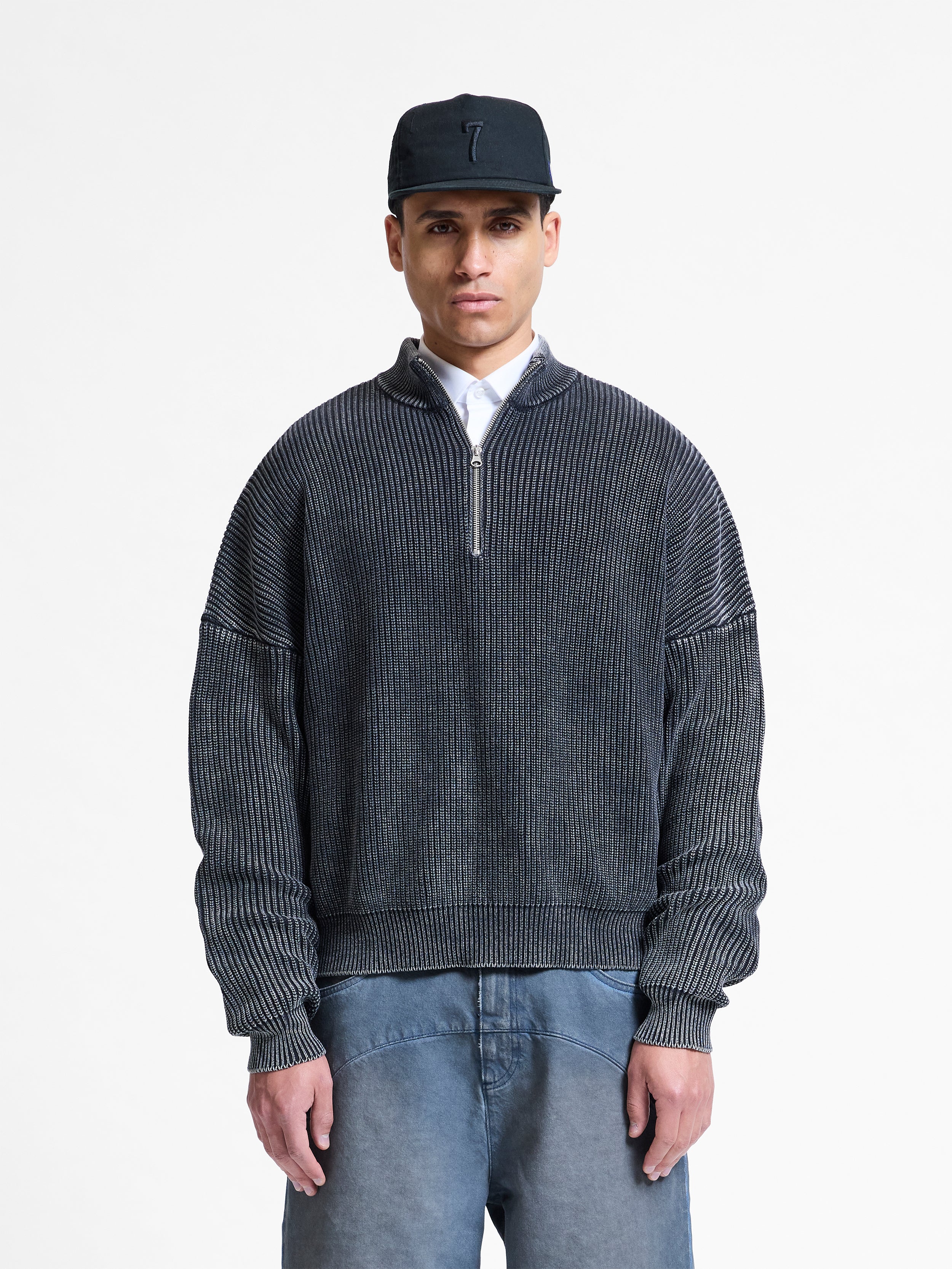 Reternity Washed Knit Half Zip Acid Black