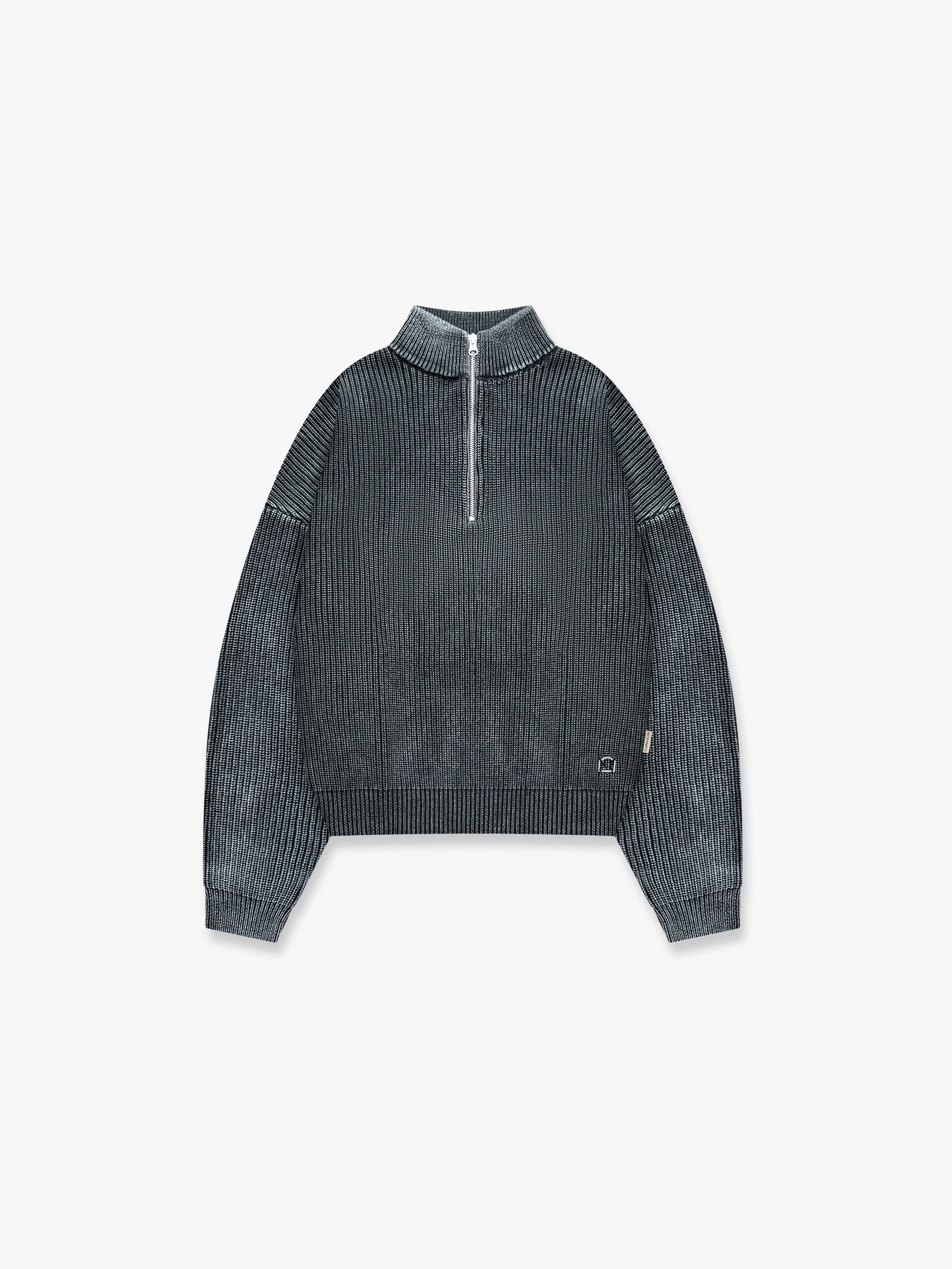 Reternity Washed Knit Half Zip Acid Black