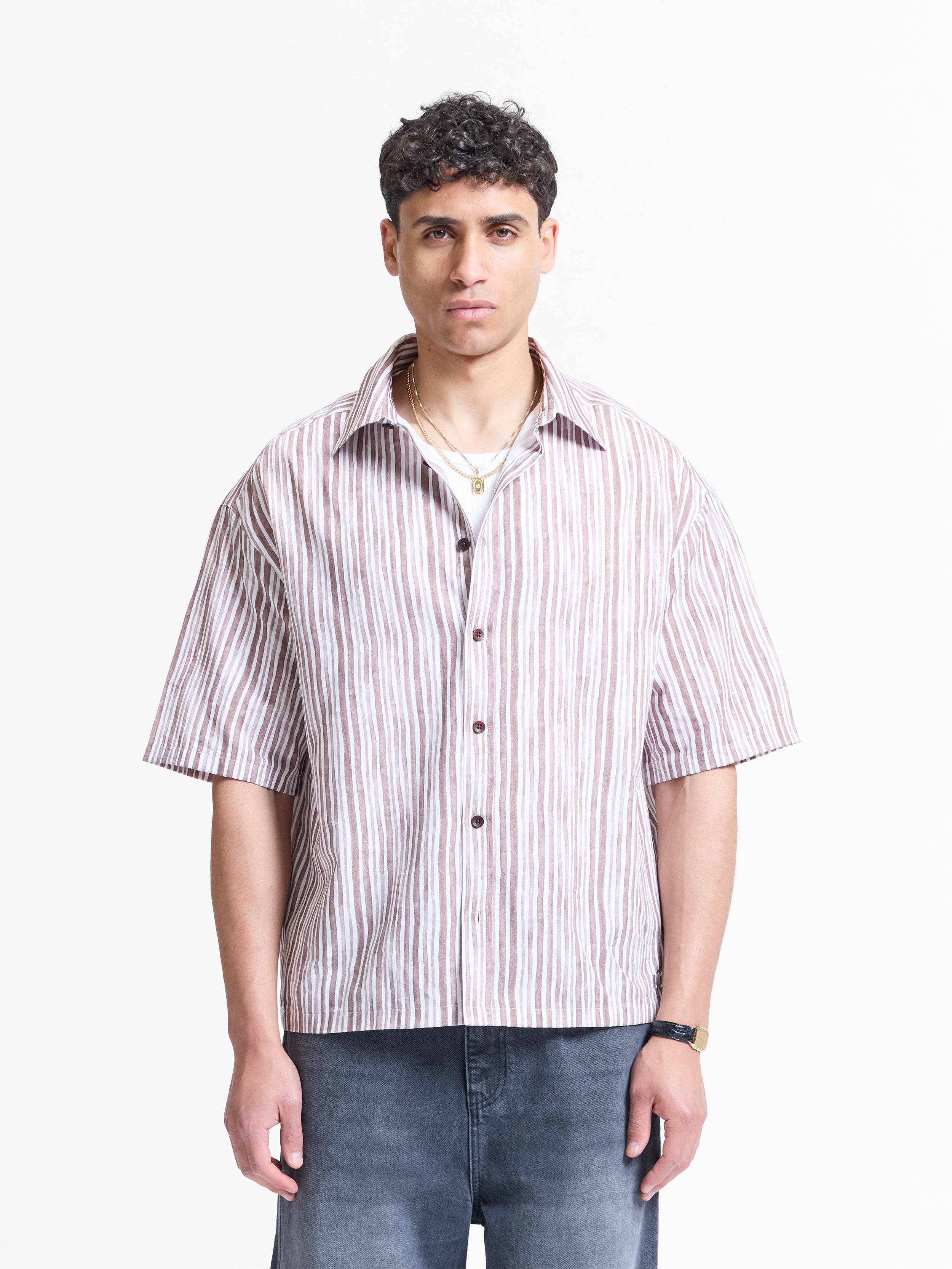 Reternity Watercolor Short Sleeve Shirt Brown