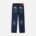 Jeans Evisu Ecru con stampa a pennellata gabbiano, vestibilità regolare, colore indaco