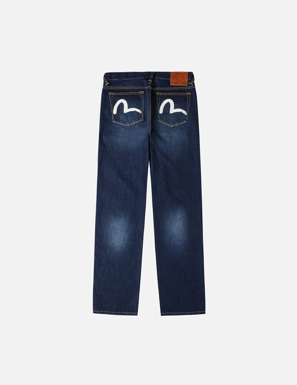 Jeans Evisu Ecru con stampa a pennellata gabbiano, vestibilità regolare, colore indaco