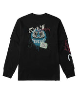 Evisu Daruma Print Faux Layered Long Sleeve Black