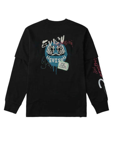 Evisu Daruma Print Faux Layered Long Sleeve Black