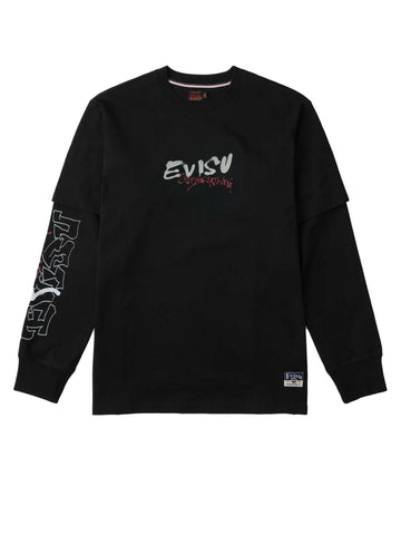 Evisu Daruma Print Faux Layered Long Sleeve Black