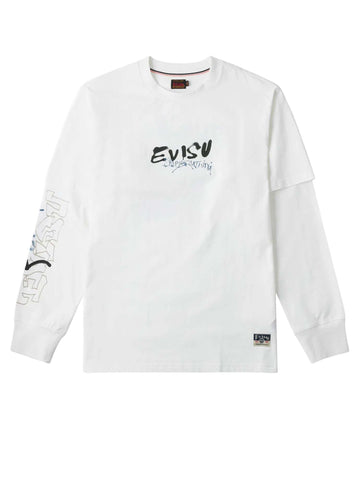 Evisu Daruma Print Faux Layered Long Sleeve Off White