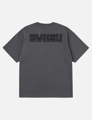 T-shirt Evisu con Stampa Gabbiano e Borchie Metalliche Carbone