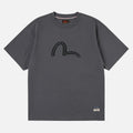 T-shirt Evisu con Stampa Gabbiano e Borchie Metalliche Carbone