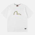 Evisu T-shirt con Stampa Gabbiano e Borchie Metalliche Bianco Sporco