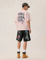 T-Shirt Evisu Angel Graffiti Slogan Rosa Antico
