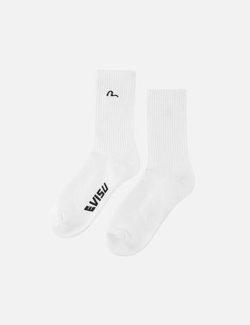 Evisu Seagull Embroidery Long Socks White