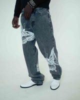Iuter Butterfly Loose Denim Pants Greybleach