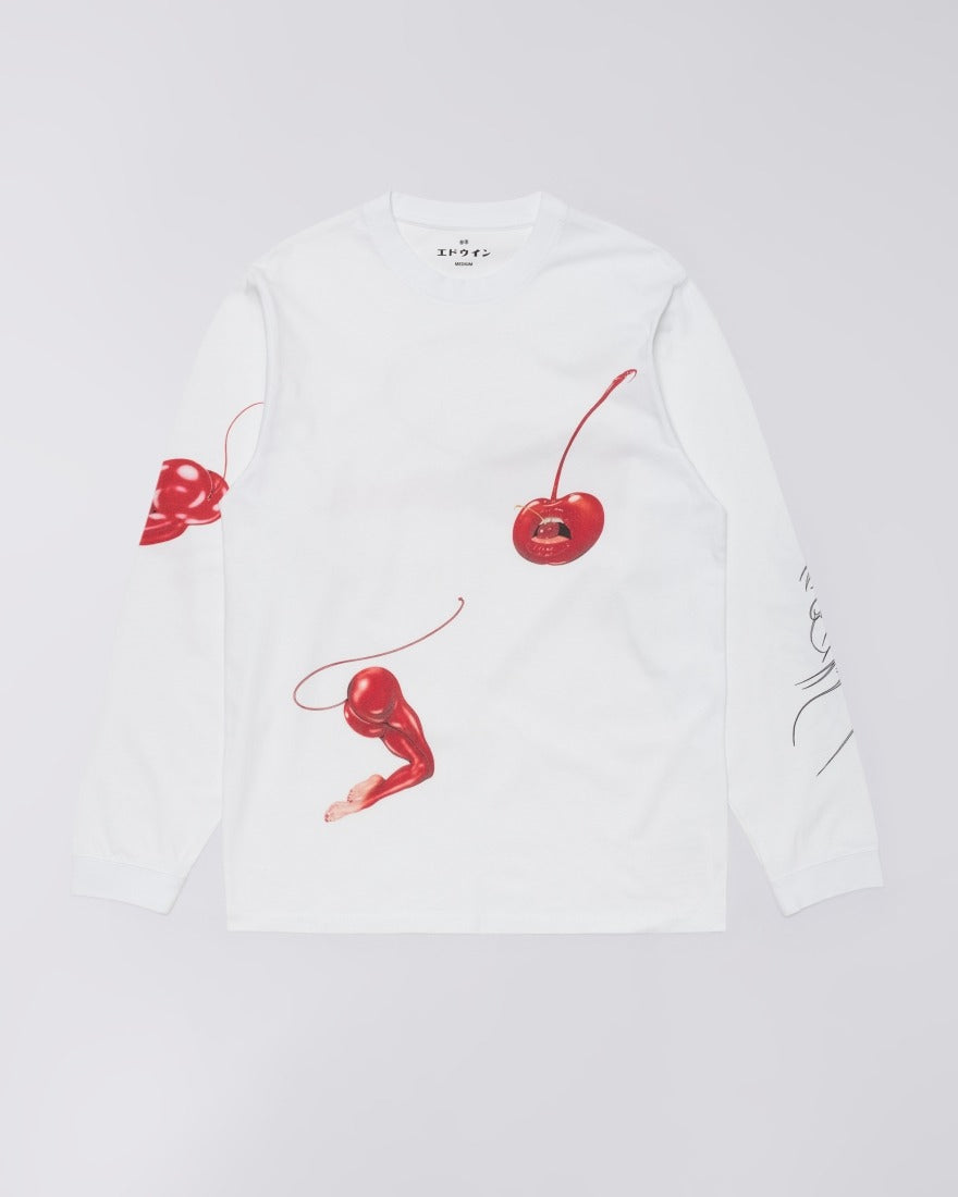 Edwin Cherry Devil Tee Ls White Garment Washed