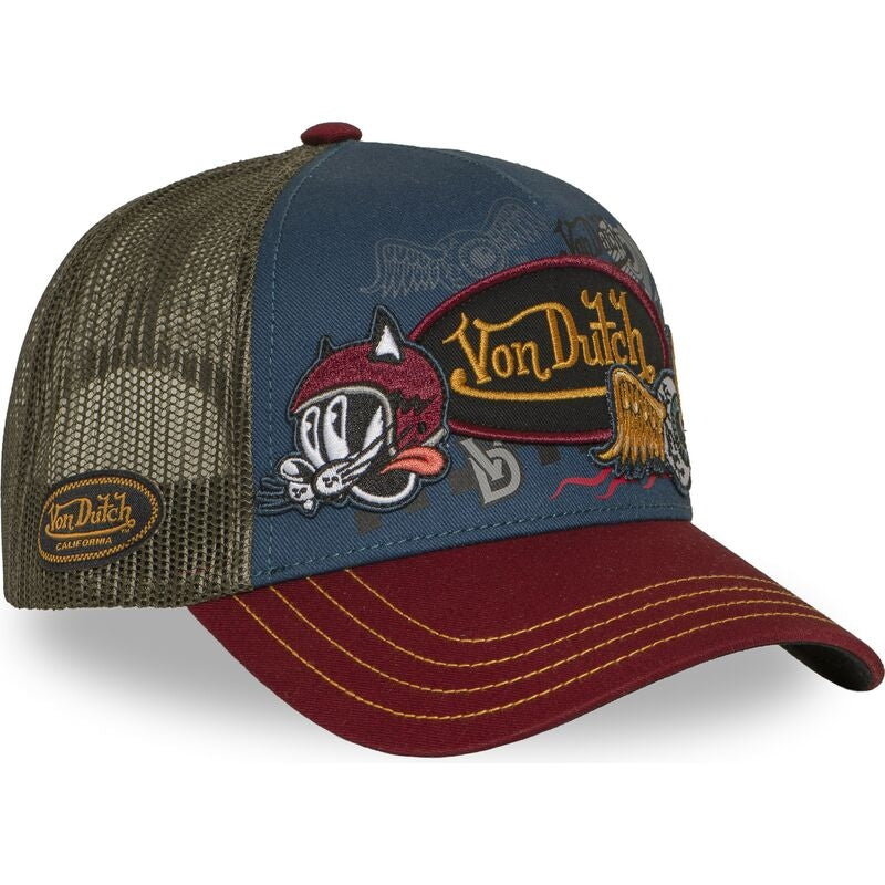 Von Dutch Patch Blue Maroon Olive A Frame Trucker
