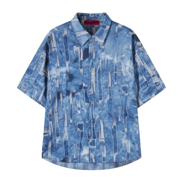 Acupuncture Patch Work Denim Shirt Blue