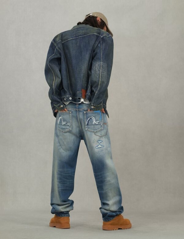 Evisu 7 Pocket Design With Seagull Embroidery Washed Indigo - immagine 5