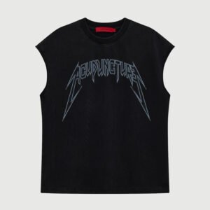 Acupunture Studded Metal Sleeveless Washed Black