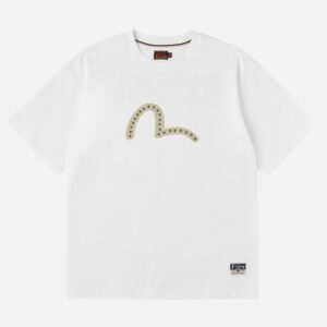Evisu Seagull Printed Metal Studs Tee Off White